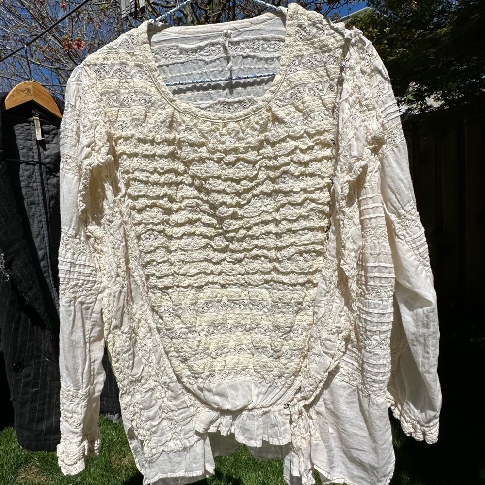 Magnolia Pearl cream lace ruffled blouse